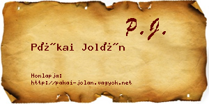 Pákai Jolán névjegykártya